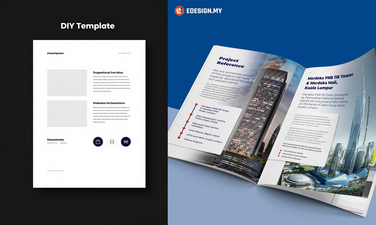 Here's what a template looks like — and here's what a professionally designed company profile looks like